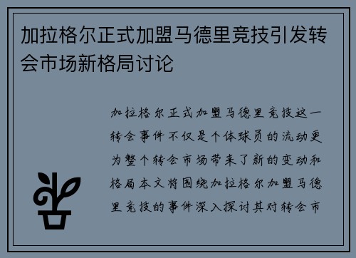 加拉格尔正式加盟马德里竞技引发转会市场新格局讨论
